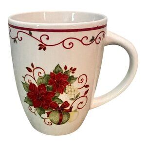 Christmas Red Poinsettia and Ribbon Coffee, Tea Cup Mug Holiday